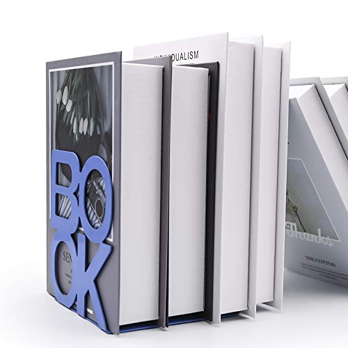 Book Ends - Decorative Metal Book Ends Supports for Bookrack Desk,Books, Unique Appearance Design,Heavy Duty (Blue, 4 Pair) - color: Blue, size: 4 pair