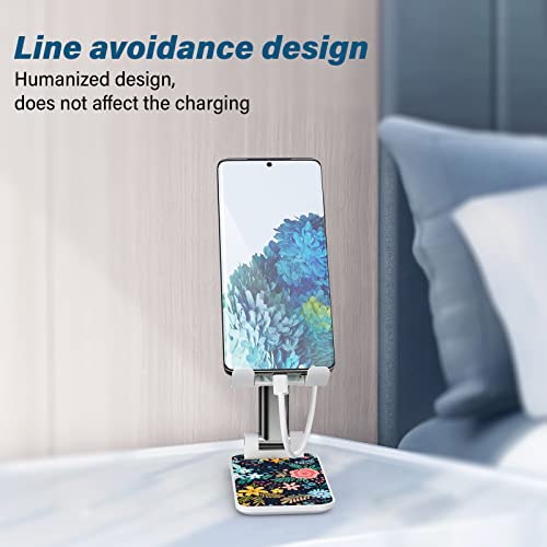 Foldable Phone Holder for Desk - Adjustable Angle Cell Phone Stand - Suitable for iPhone, Samsung - Black Flower - color: Black Flower