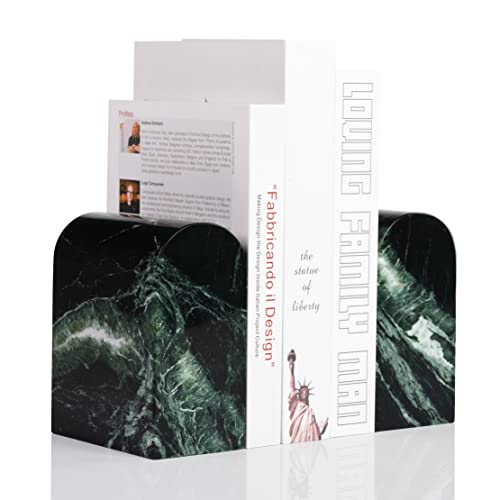 Koville Italian Natural Marble Bookends for Shelves, 13LBS Ultra Non-Slip Book Ends, Heavy Duty Marble Book Holders Organizer, Bookshelf Apartment Decor for Movies/CDs/Video Games(Verde Remeggiato) - color: Green Marble-verde Remeggiato, size: 13lb