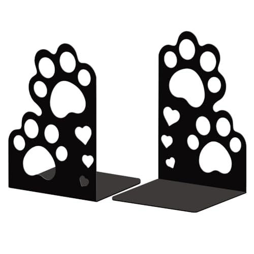 Peacoblue Metal Bookends for Shelves, Modern Decorative Heavy Duty Study Book Support Stoppers for Office, Desk, Shelf, Room 5.3"x4.3"x7.5" Cast Iron Simple Tall Bookends, 1 Pair (Cute Cat Paw) - style: Cute Cat Paw