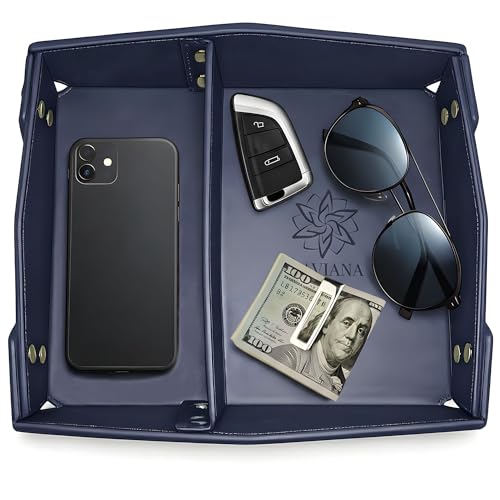 Valet Tray Organizer for Men & Women - PU Leather Catch All Tray with Removable Divider - EDC Storage for Keys, Watch, Phone - Nightstand, Dresser & Desk Organizer - Pacific Navy - color: Pacific Navy
