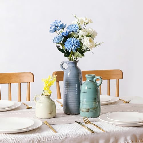 Ceramic Vase Set of 3, Vase with Handle, Modern Farmhouse Vases for Pampas Grass & Dried Flowers, Flower Vase for Table Living Room Home Decor-Multicolor - color: 3pcs-multicolor With Handle