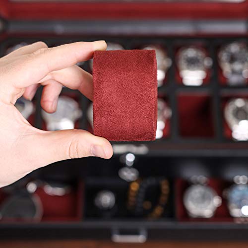 ROTHWELL 12 Slot Leather Watch Box with Valet Drawer - 12 Slot Luxury Watch Case Display Organizer, Microsuede Liner, Mens Accessories Holder, Jewelry Case, Jewelry Display Organizer (Black/Red) - color: Black/Red