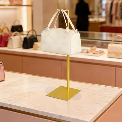 2PCS Handbag Display Stand, Purse Holder Gold Metal Tall Hanging-hook Display Stands for Bag or Necklace Table Display Organizer with Stable Square Base