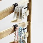 Ikee Design Wooden Jewelry Display Rack with 20 Removable Metal Hooks, Earring Card Display Holder Stand for Earring Cards, Necklaces, Bracelet, Keychain Stand, Oak Color - color: 4) Oak