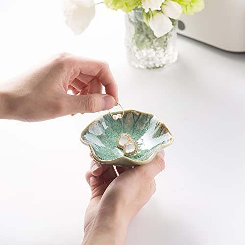Mecaikru Ring Dish, Ceramic Trinket Tray, Small Dish for Jewelry, Key Bowl, Ring Tray for Jewelry, for Friends Sisters Daughter Mother - color: Jade Green