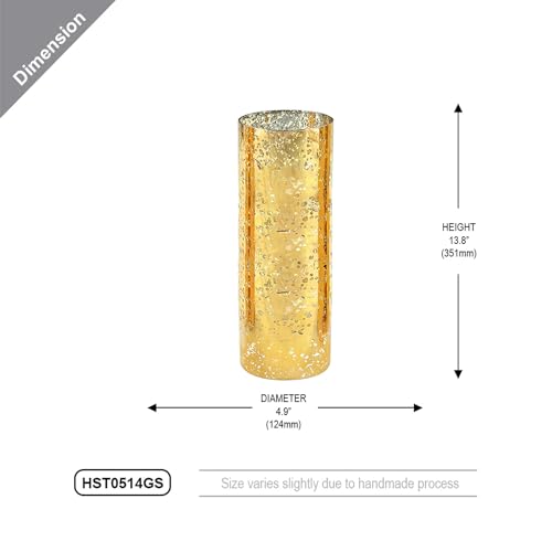 WGVI Hurricane Candle Holder Sleeve, W: 5", Ht: 14", Gold Speckled Glass Cylinder Open Both Ends, Chimney Tube Shade, 1 Piece - size: 5x14"H