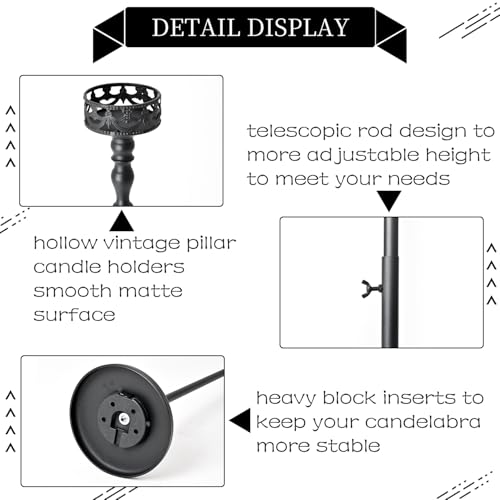 Floor Candle Holder Centerpieces for Tables,3Pcs Black Candle Holder for Pillar Candles Matte Metal Candlestick Set for Wedding Party Home Candles Holder for Ceremony Mantel Decor (Adjustable Height