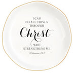 Christian Gifts for Women, Bible Verse Ceramic Jewelry Dish Trinket Ring Tray, Inspirational Floral Gift for Mom Sister Friend Birthday Christmas-I Can Do All Things Through Christ (White-Christ2) - color: White-Christ2