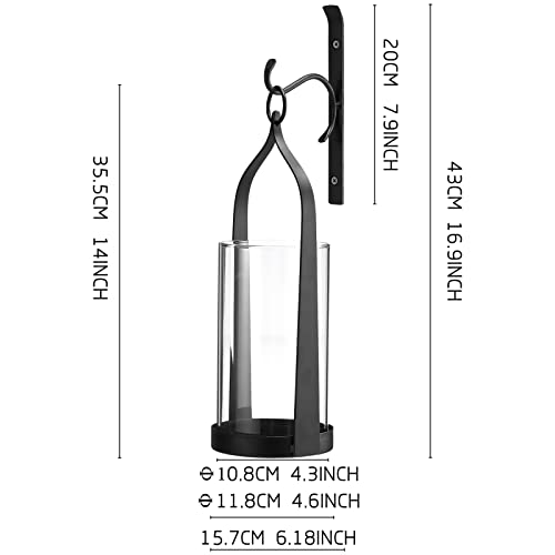 Hanging Wall Sconce Medieval Modern Wall Mounted Hurricane Candle Holder Glass & Metal Farmhouse Handcrafted Wall Art Decorations, Black Set of 2 HT21-0205B2 - color: Black-set of 2