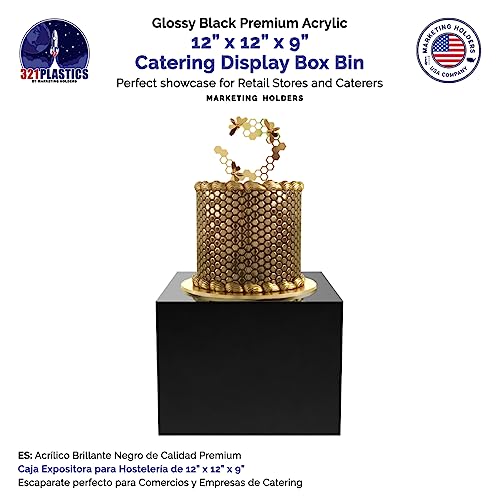 12" x 12" x 9" Acrylic Display Riser Box with One Open Side No Lid Glossy Black Versatile Square Merchandise Storage Bin or Retail Product Riser by Marketing Holders - color: Black, size: 12"w x 12"d x 9"h
