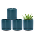 D'vine Dev Set of 4 Small Ceramic Plant Pots, 3.5 Inch Succulent Planter Pot for Plants with Drainage Hole and Saucer, Teal, 94-X-A-9 - color: Teal, size: 3.5 Inch