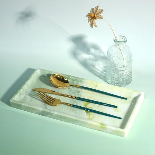 Luxury Natural Marble Tray, Handcrafted Vanity Catchall for Perfume, Jewelry, Soap, Elegant Bathroom & Kitchen Counter Decor - color: 036-fd Green