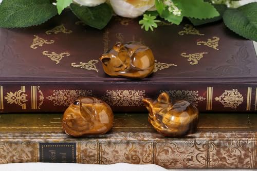 LAIDANLA Tiger Eye Cat Healing Crystals Figurine Sleeping Cat Hand Carved Cute Statue Polished Stone Sculpture Reiki Office Room Bedroom Desk Home Decoration Gifts 1.6" - color: I-tiger Eye