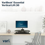 Vari VariDesk Essential Vertical Lift 30 Inch Standing Desk Converter - Compact Home Office Workstation for Laptop or Monitor + Keyboard Tray - Delivers Fully Assembled (Black) - size: Vertical Lift 30