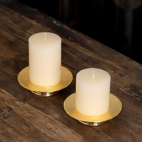 Ceramic Gold Candle Holders Set 2 Modern Pillar Candle Stand Candle plate Table Centerpiece Jewelry dish golden Tray riser display stand for Home,Dinning,Party,Wedding,Birthday,Anniversary Decorations - color: Gold