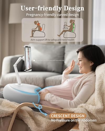 SAIJI Tablet Pillow Stand for Bed – iPad & Kindle Holder with Flexible Dual Axis Arm & Microbead Cushion, 360° Adjustable Lap Beanbag Phone Holder Fits Devices with 4.7"–15.6" Screens (Gray) - color: Gray