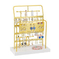 Jewelry Organizer Stand Metal Jewelry Display Rack with Wooden Tray Necklace Stand Partitioned Storage for Rings, Earrings and Bracelets Jewelry Rack(Gold) - color: Gold-White Tray