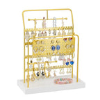 Jewelry Organizer Stand Metal Jewelry Display Rack with Wooden Tray Necklace Stand Partitioned Storage for Rings, Earrings and Bracelets Jewelry Rack(Gold) - color: Gold-White Tray