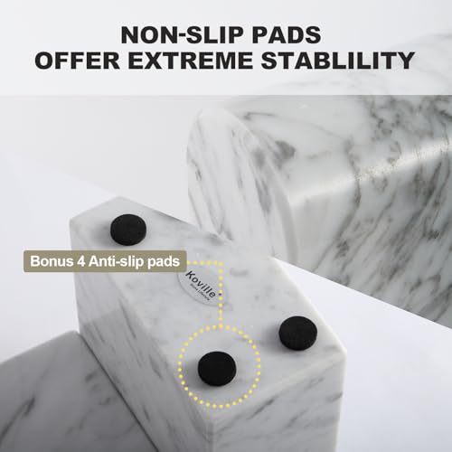 Koville Natural Italian Marble Bookends for Shelves, Book Ends for Heavy Books, 13LBS Ultra Heavy Duty Book Holders, Triumphal Arch Bookends Office Bookshelf Decor for CDs/Video Games(Bianco Carrara) - color: White Marble-bianco Carrara, size: 13lb