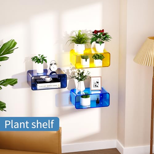 Acrylic Floating Nightstand, Bedside Table, Nightstand Shelf Wall Mounted Bedside Shelf (Blue, Small) - color: Blue