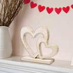 Rustic Wooden Double Heart Tabletop Decor – Interlocking Hearts Wedding Centerpiece, Engagement, Bridal Shower & Anniversary Party Decoration Gift