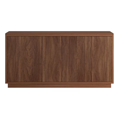 Henn&Hart Fluted TV Stand for TVs up to 55'' with 3 Swing Out Ribbed Doors and Adjustable Shelves for Living Room, Family Room, or Office, Medium Walnut - color: Medium Walnut, size: 48" TV Stand