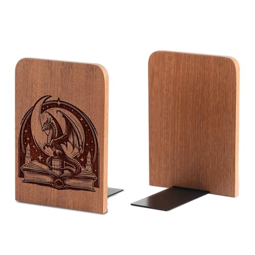 Fantasy Bookends, Dragon Bookends, Heavy Duty Wooden Book Ends for Shelves Decorative(1 Pair, 4.72x6.69 Inches) - Dragon - color: Dragon