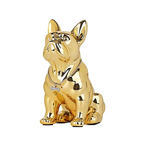 suruim Luxury French Bulldog Statue Collection - Gold/Silver/Black Chrome Dog Sculpture, Decorative Dog Statue for Home Decor & Gift (Electroplated Gold, 9in) - color: Electroplated Gold, size: 9in