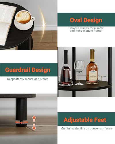 Small Nesting Coffee Table - 3-Tier Oval Accent Table for Small Spaces, Rustic Wood and Metal Couch End Table, Nightstand for Bedroom or End Table Living Room, Easy to Assemble, Charcoal Wenge - color: Charcoal Wenge, size: 1-Pack, style: With Guard Rail