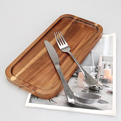 2 Pcs Rectangular Wooden Platters for Food Party Decorative Small Serving Tray Long Charcuterie Board Acacia Wood Trays Home Decor Cheese Board Rectangle Cake Dessert Plates Snack Appetizer Platter - size: 12" x 6"