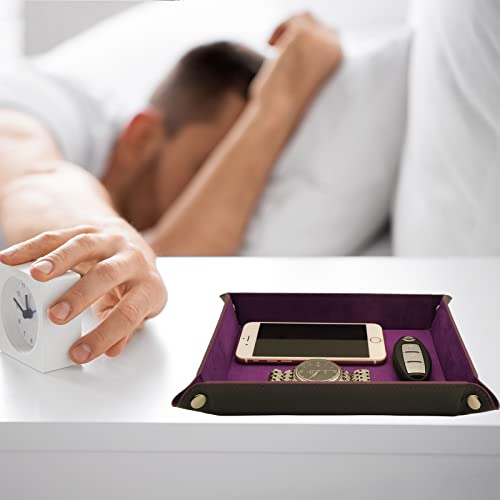 Valet Organizer - Catchall Tray for Jewelry, Wallets, Watches, Keys, Coins, Phones, Glasses - Perfect for Nightstand, Desk, Entryway - color: Purple