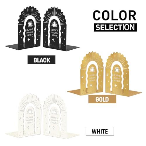 Personalized Name Metal Book Ends 2 Pcs, Unique Bookends for Shelves Room Decorative, Heavy Duty Metal Bookends, Non-Slip Book Stopper, Book Shelf Holder for Home Office School, Book Lovers Gift - color: Color05 Starry Sky
