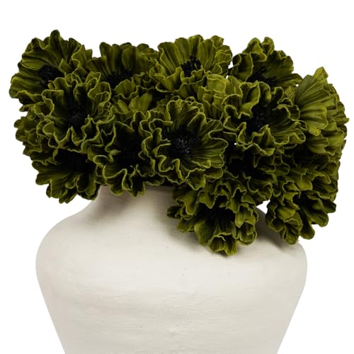 Melorca&Guilla Artificial Flowers,24Pcs 13.5inch Green Poppy Fake Flowers,Real Touch Faux Flowers, Spring Décor Fake Silk Flowers for Wedding Kitchen Shop Office Home Décor (24, Green Cornpoppy) - color: Green Cornpoppy