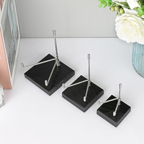 Hipiwe Adjustable Stainless Steel Arms Display Stand Wooden Base Rock Display Small Display Easel Holder for Displaying Fossil Coral Geodes Rock Mineral Agate Plate Seashell and Photos, 2"x2"x3.1" - size: Small