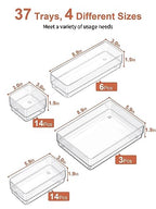 SMARTAKE 37-Piece Drawer Organizer with Non-Slip Silicone Pads, 4-Size Desk Drawer Organizer Trays Storage Tray for Makeup, Jewelries, Utensils in Bedroom Dresser, Office and Kitchen (Clear) - style: 37 PCS
