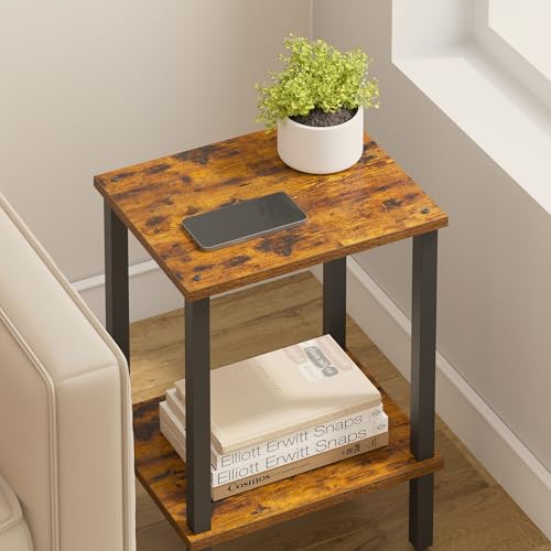 TUTOTAK End Table, Side Table, Nightstand, 2-Tier Storage Shelf, Sofa Side Table for Small Space, Living Room, Bed Room Brown and Black TB01BB034 - color: Brown and Black