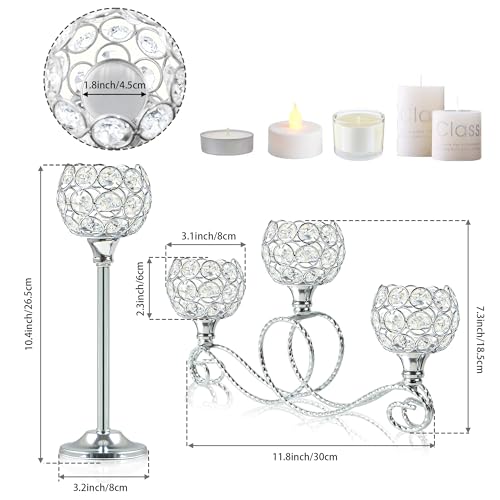 Silver Set of 6 Metal Crystal Tea Light Candle Holder, Elegant Wedding Table Centerpiece Candle Holder, Christmas Wishing Crystal Bowl Candle Holder Suitable for Wedding Party Living Room Decoration - color: Silver, size: Set of 6