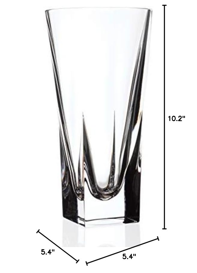 Barski Vase - Crystal Glass - 10" Height - for Flowers - Round Top - Square Bottom - Made in Europe