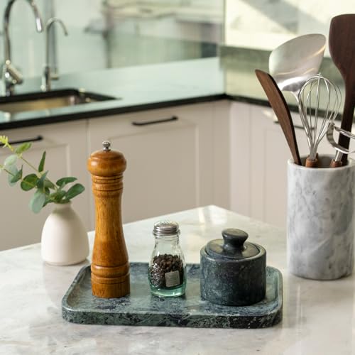 Koville Marble Tray, 12"x8" Marble Vanity Tray for Countertop Bathroom Kitchen Dresser, Decorative Catchall Trays for Perfume Jewelry, Rectangular Stone Serving Tray(Green) - color: Green