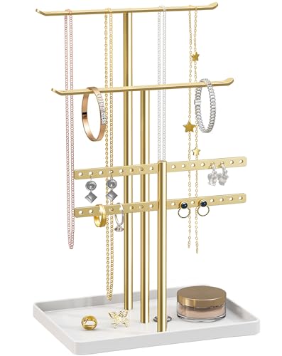 pickpiff Gold Jewelry Stand Holder Organizer: 12.5" Sturdy Hanger for 80 Pcs Jewelry, Jewlery Tower for Display Necklace, Earring, Bracelet, Watch - color: Gold, size: 12.5" Height