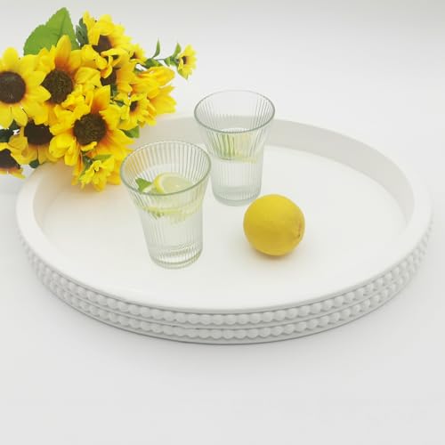 Carah & Cossh Oval Wooden Tray, Modern Decorative Tray 16''x12'', Oval Farmhouse Rustic Serving Tray, Table Centre Tray, Perfect for Storage and Display (White) - color: White
