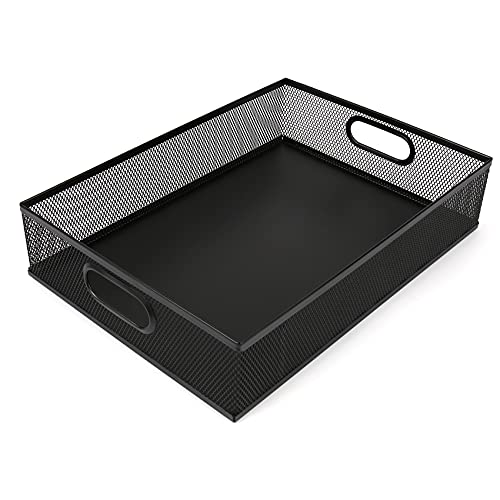 Desk Drawer Organizer, A4 Large Metal Mesh Desk Rrganizer Tray, Versatile Storage Box Set for Office Home Supplies,13 x 9 inches - color: Black A4 L