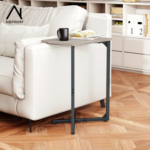 NEFROM C-Shaped End Table, Small Couch Side Table, Sofa TV Tray Table for Living Room, Bedroom, Bedside ET-X-GYW1 - color: Greige