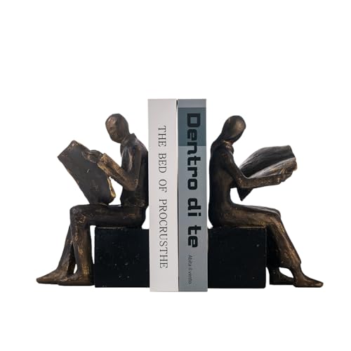 Lukitas Decorative Newspaper Reader Bookends, Heavy Duty Book Holder Non-Slip, Vintage Home Décor Accessories for Study Office Bookshelf, Bronze, Resin, 1Pair/2Piece 8'' - color: Newspaper Reader