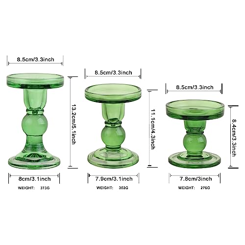 6-Piece Set of Green Glass Candlestick, Crystal Candlestick Holder Holder and Conical Candle, Christmas Candle Holder Decoration, Family Living Room Wedding Candle Holder (green2sets) - color: Green2sets