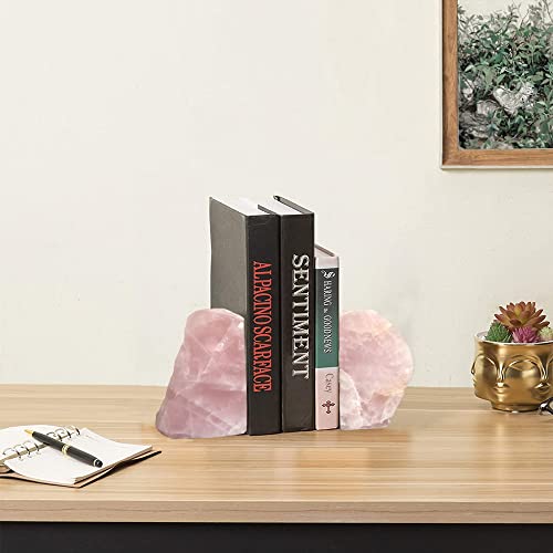 Natural Rose Quartz Bookends Decorative Crystal Book Ends Pink Stone Heavy Duty Gemstone Bookend 1 Pair 3-4 LBS - size: 3-4lbs