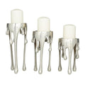 CosmoLiving by Cosmopolitan Aluminum Metal Abstract Decorative Candle Holder Melting Drip Candle Stand, Set of 3 Candlestick Holder 12", 10", 8"H, Silver - color: Silver