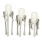 CosmoLiving by Cosmopolitan Aluminum Metal Abstract Decorative Candle Holder Melting Drip Candle Stand, Set of 3 Candlestick Holder 12", 10", 8"H, Silver - color: Silver