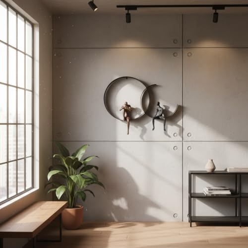 ZSKXJBPF 2 Piece Modern Metal Wall Art - Abstract Thinker Sculpture with Resin Figures, Minimalist Iron Ring 3D Wall Decor for Living Room, Bedroom, Office, Housewarming Gift (B) - style: B